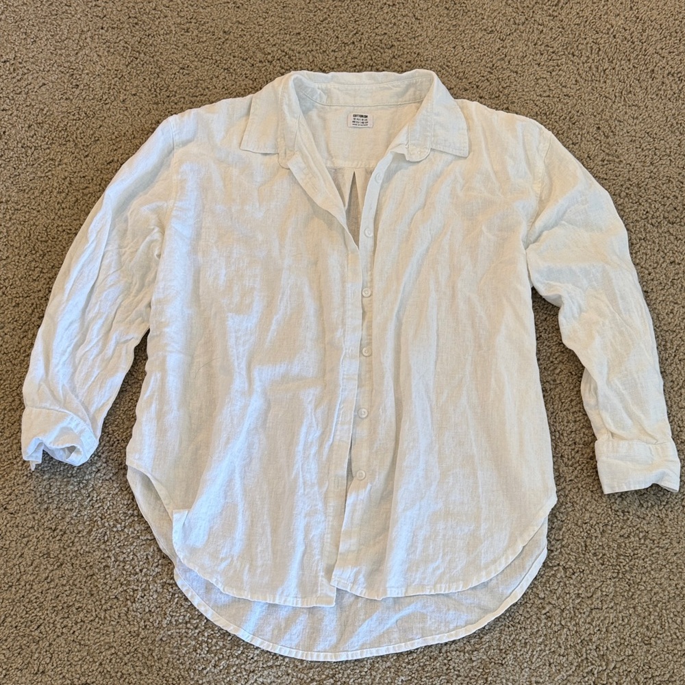 Cotton On Light Ivory Linen Blend Button-Down Shirt